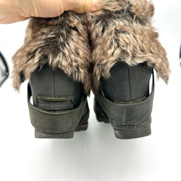 SOREL Joan Of Arctic Faux Fur Trim Wrap Strappy Wedge Convertible boots leather - Picture 5 of 11